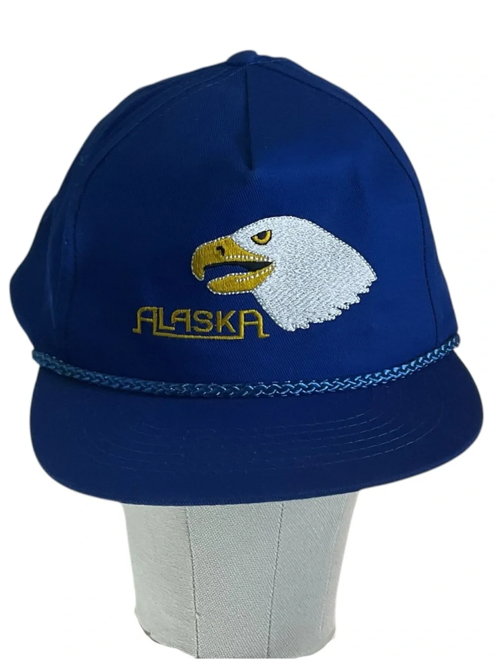 Vintage Alaska Eagle Snapback Hat Blue Rope Cap Adjustable Headliners USA Made